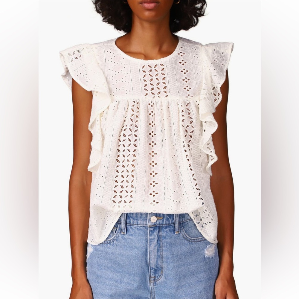 Sanctuary Breezy White Eyelet Ruffle Blouse / Coastal Vibe